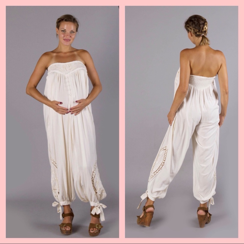 Fillyboo Maternity Cream Bandeau Jumpsuit